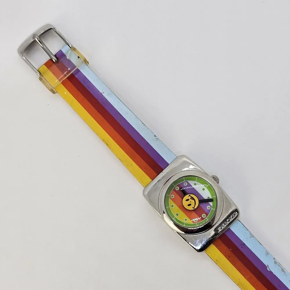 VTG Joe‎ Boxer Women's Watch 24MM Smiley Face Rainbow Plastic Bands New Battery